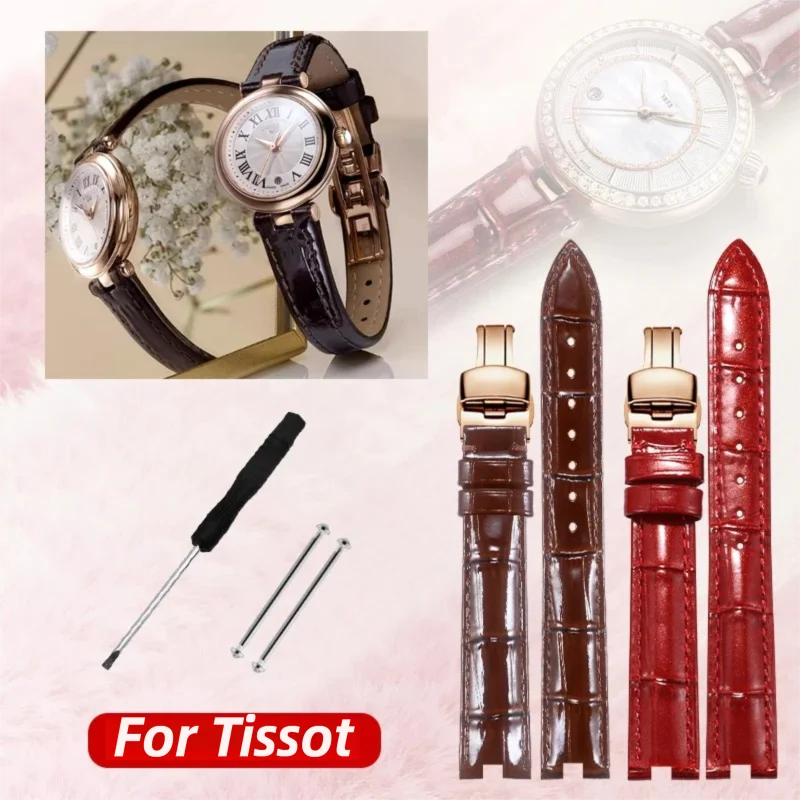 Concave shape bright light genuine leather watch strap for original Tissot 1853 T-Classic Désir Bellissima Small Lady T126 T152
