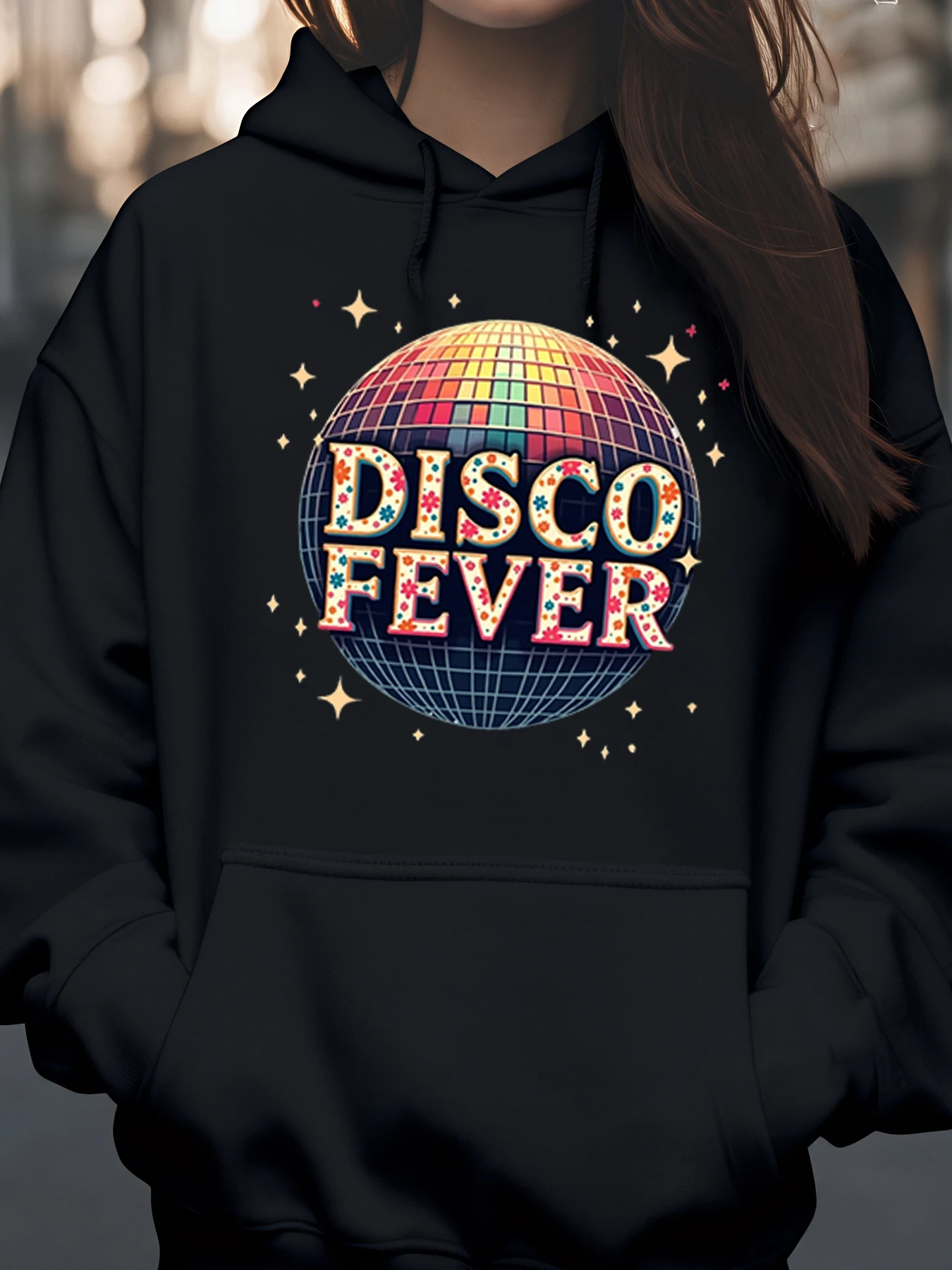 

Disco Fever Print Hoodie for Party Night Out Women Casual Wear