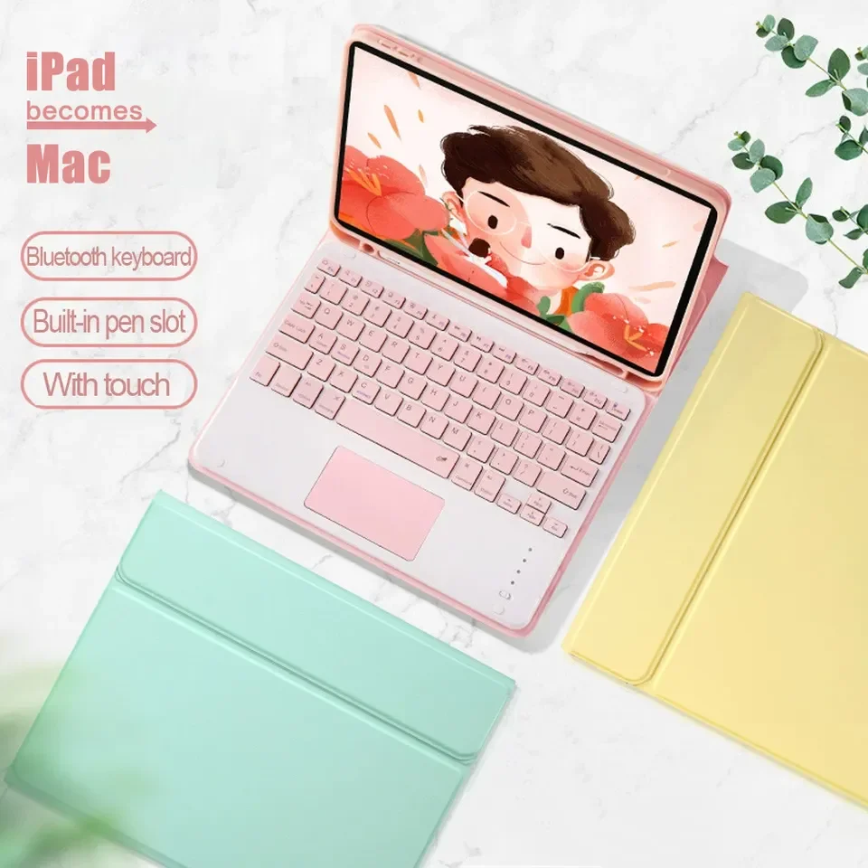 Colorful Candy Wireless Bluetooth TouchPad Keyboard Mouse Silm Leather Case Cover For iPad 10 9 8th Air 3 4 5 Pro 11 inch Mini