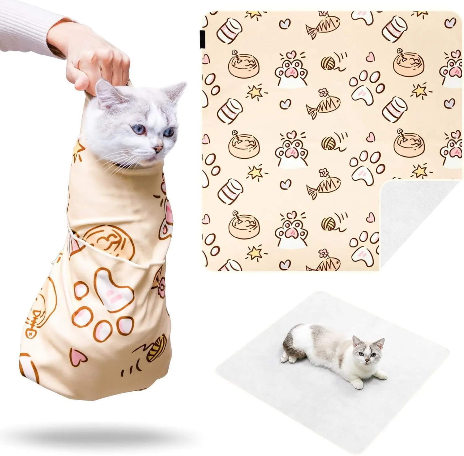 

35.5" Cat Grooming Wrap, Self-Stick Burrito Restraint for Large Cats & Small Dogs, Soft Polyester, Anti-Scratch