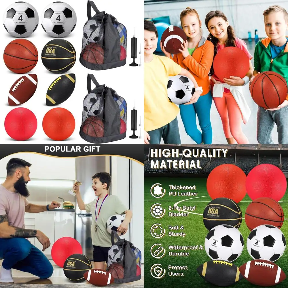 

8-Piece Sports Balls Set with Pump for Kids and Teens - Ideal Christmas Gift: Basketball, Soccer, Football, Playground Fun
