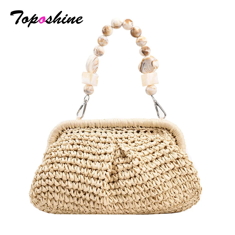 

Модная соломенная сумка-клатч Toposhine с акриловой ручкой из бусин, элегантная женская вечерняя сумочка для летнего пляжного отдыха