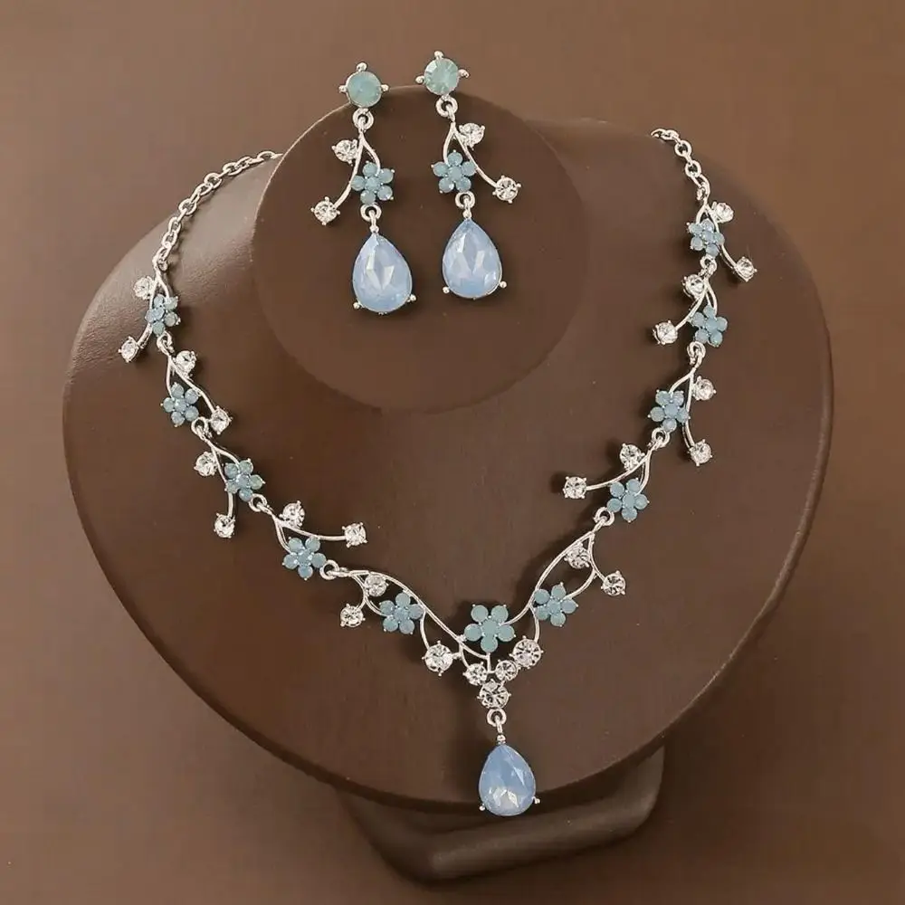 حجر الراين قطرة الماء مجموعات مجوهرات الزفاف لامعة قابل للتعديل مجموعات مجوهرات رائعة الذهبي اليدوية المختنق قلادة القرط مجموعة #3