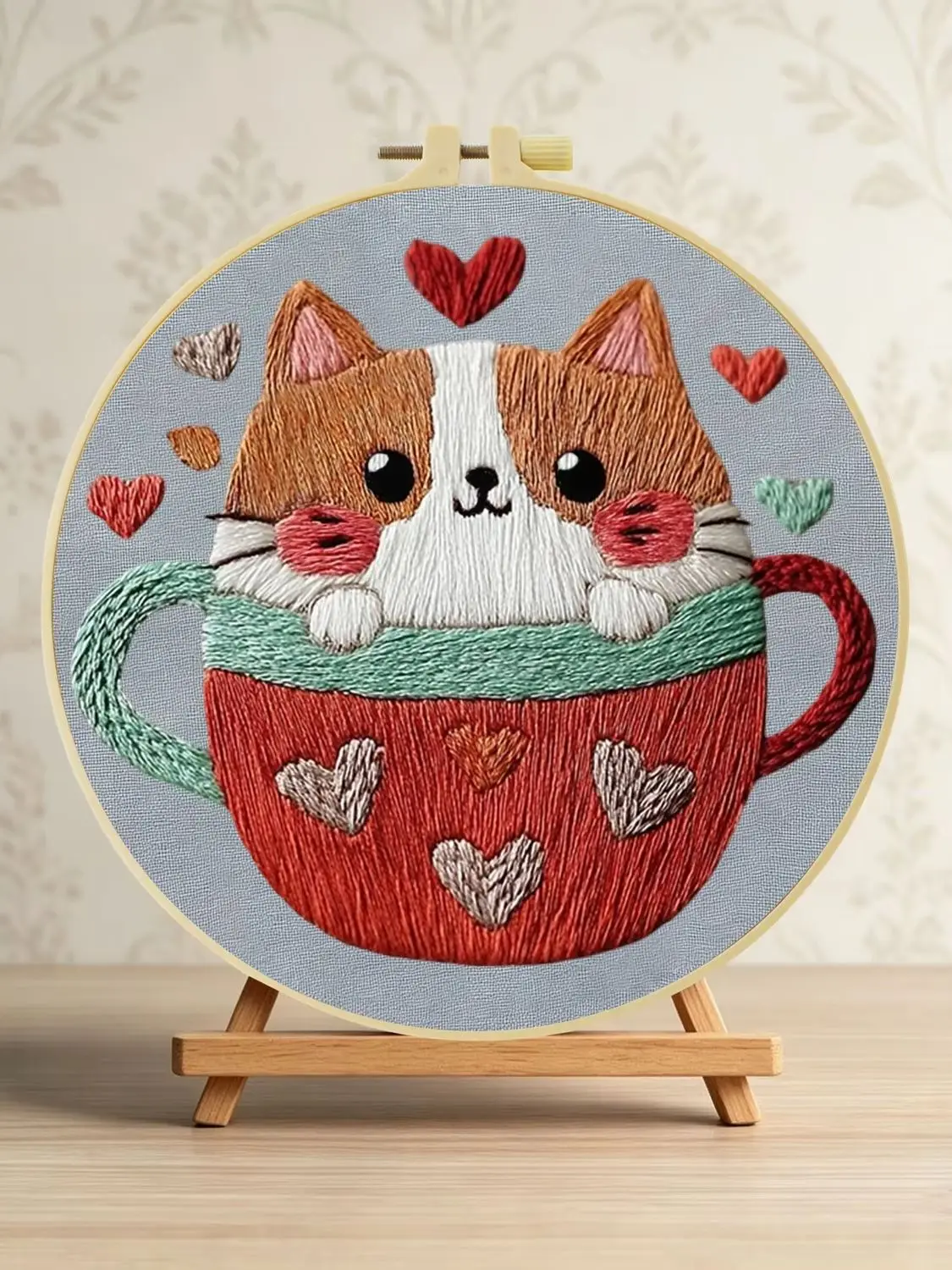 Katze in Teetasse 1 Stück DIY Stickerei-Material-Set für Anfänger Stickerei-Starter-Kit Kreuzstich-Kunst als Geschenk Nadelarbeits-Bastelzubehör – Detail 1