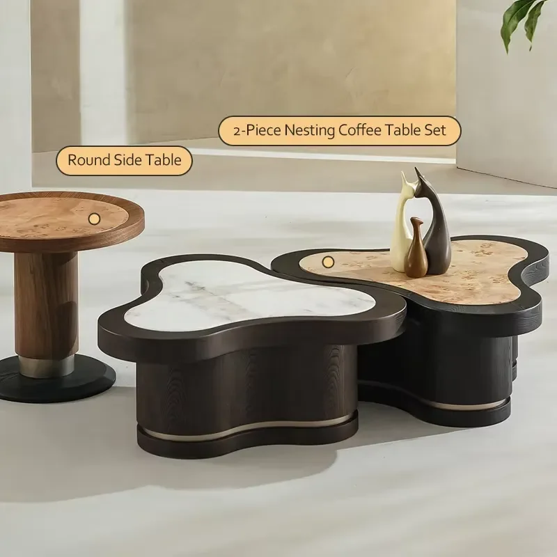 Modern style portable handmade solid wood coffee table set living room furniture decoration center table