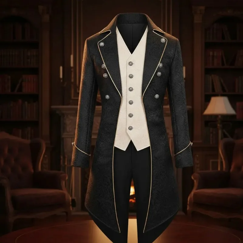 

Medieval Punk Tuxedo Coat for Men Vintage Western Party Wear Mid Length