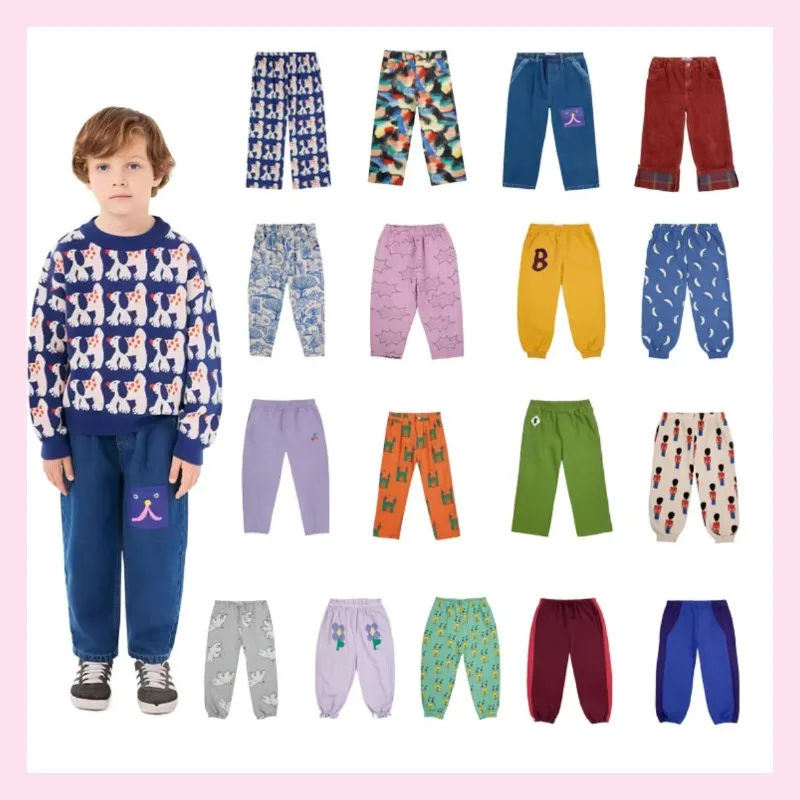 

Children's Sports Sweatpants 2024 Autumn New Fashion Padded Boys Full Print Cartoon Casual Trousers Little Girl Jeans Sub Cotton