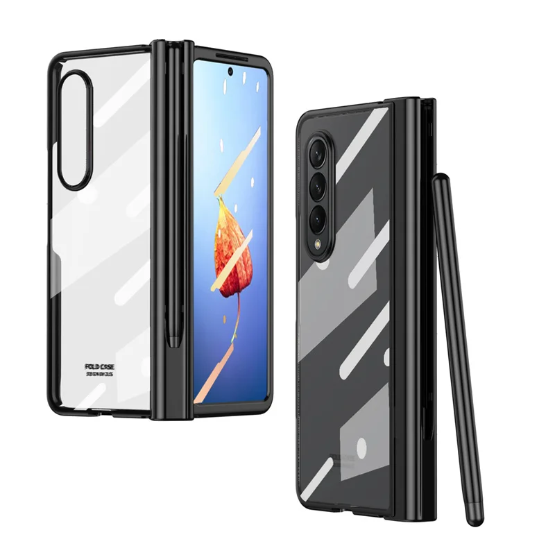 

For Samsung Galaxy Z Fold 5 4 3 2 5G With S Pen & Pen Holder Hinge Phone Case Clear Plating Shockproof Screen Protection Film