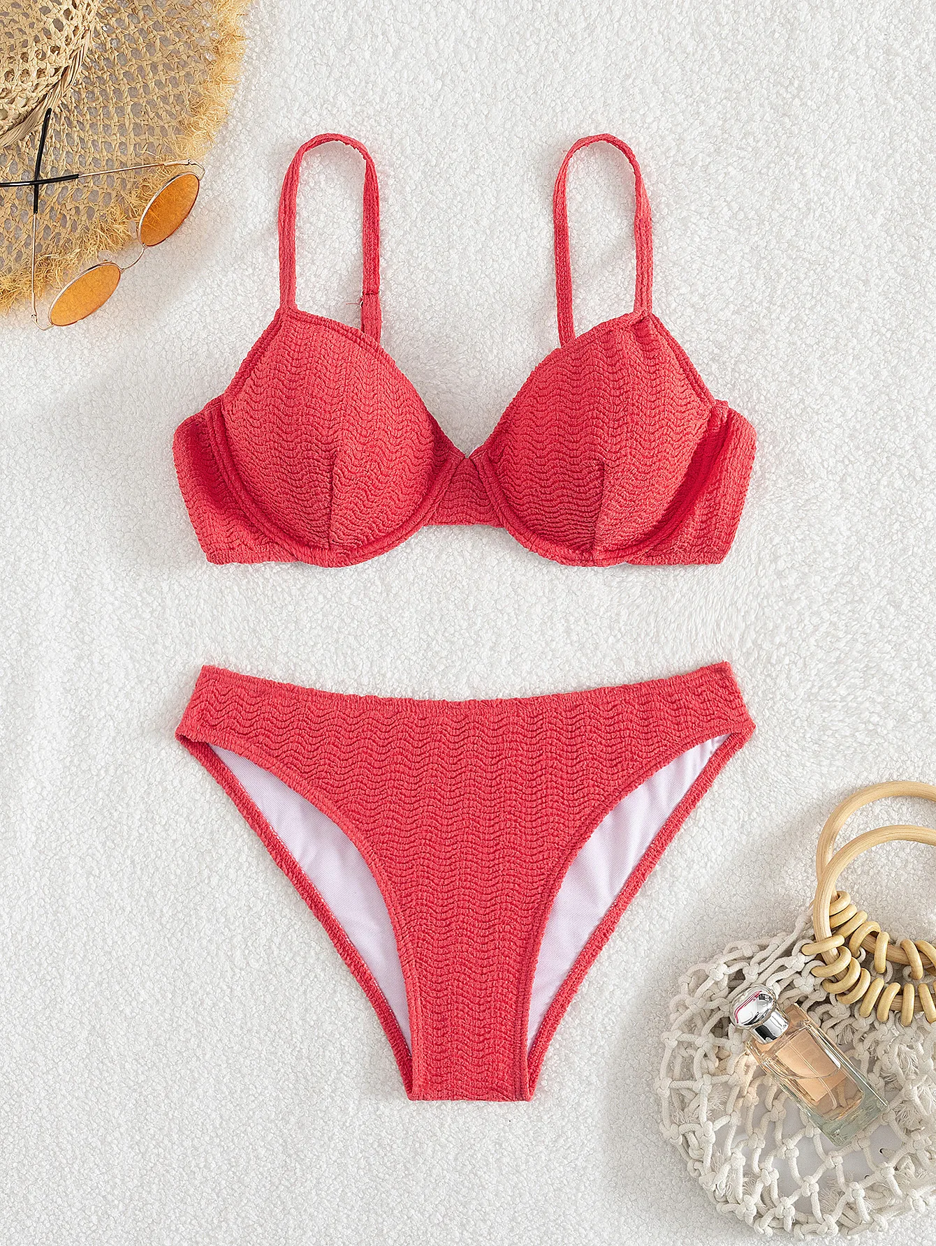 sexy red push up plain bikinis sets two pieces thong high waist swimsuits bathing suit swimwear biquini tankini