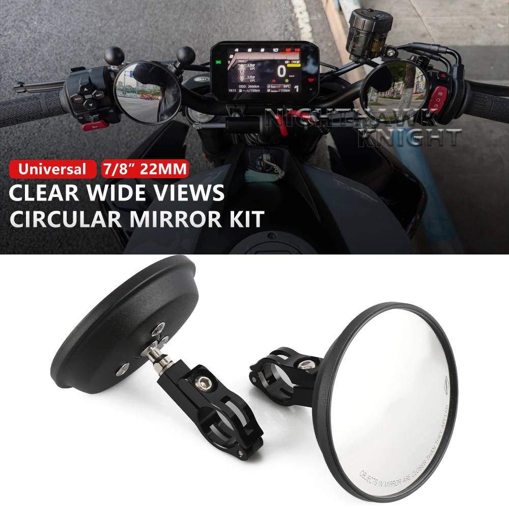 Rétroviseur rond universel pour moto, 7/8 pouces, 22MM, pour angle mort, Vision large, support de guidon convexe, rétroviseur latéral arrière réglable