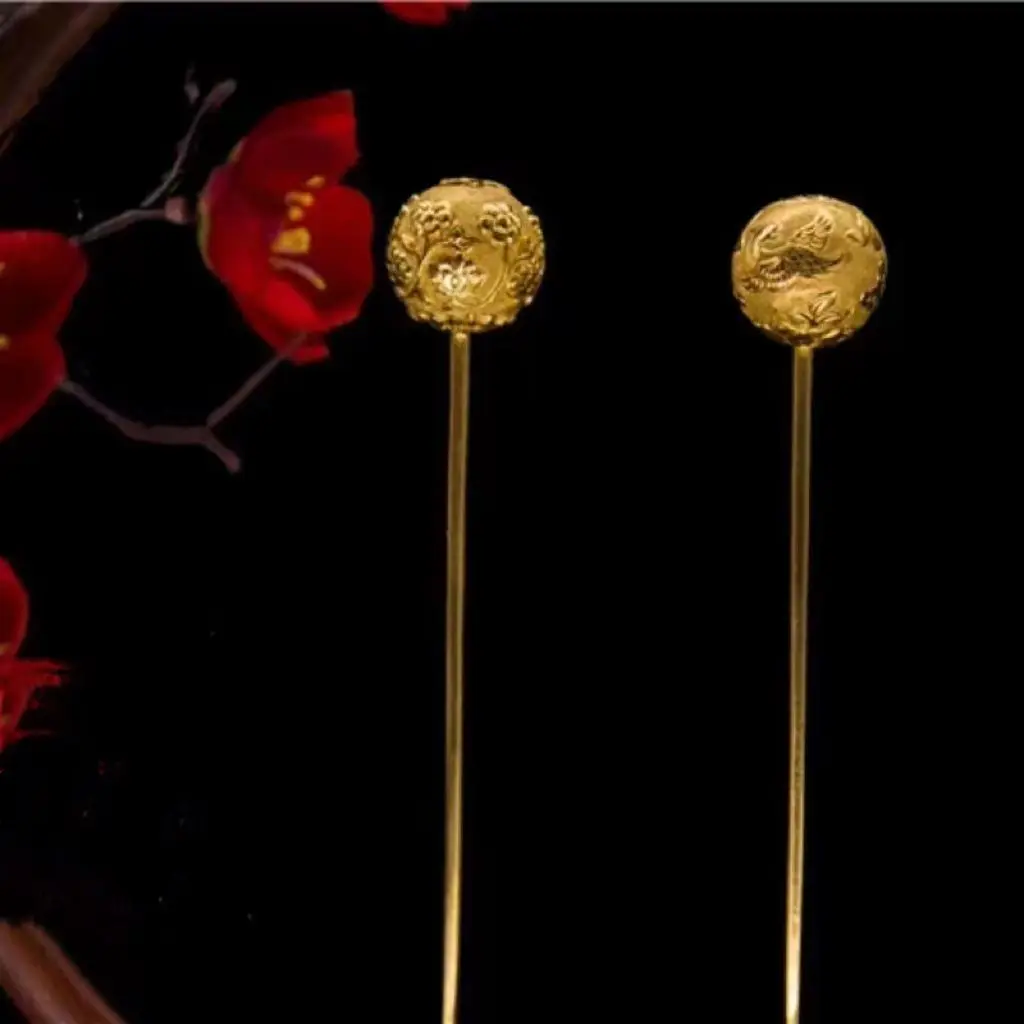 Song Dynasty Gold Plated Ancient Handmade Hairpin Ancient Coat Restoration Chinese Traditional Jewelry Traditional Headwear Girl