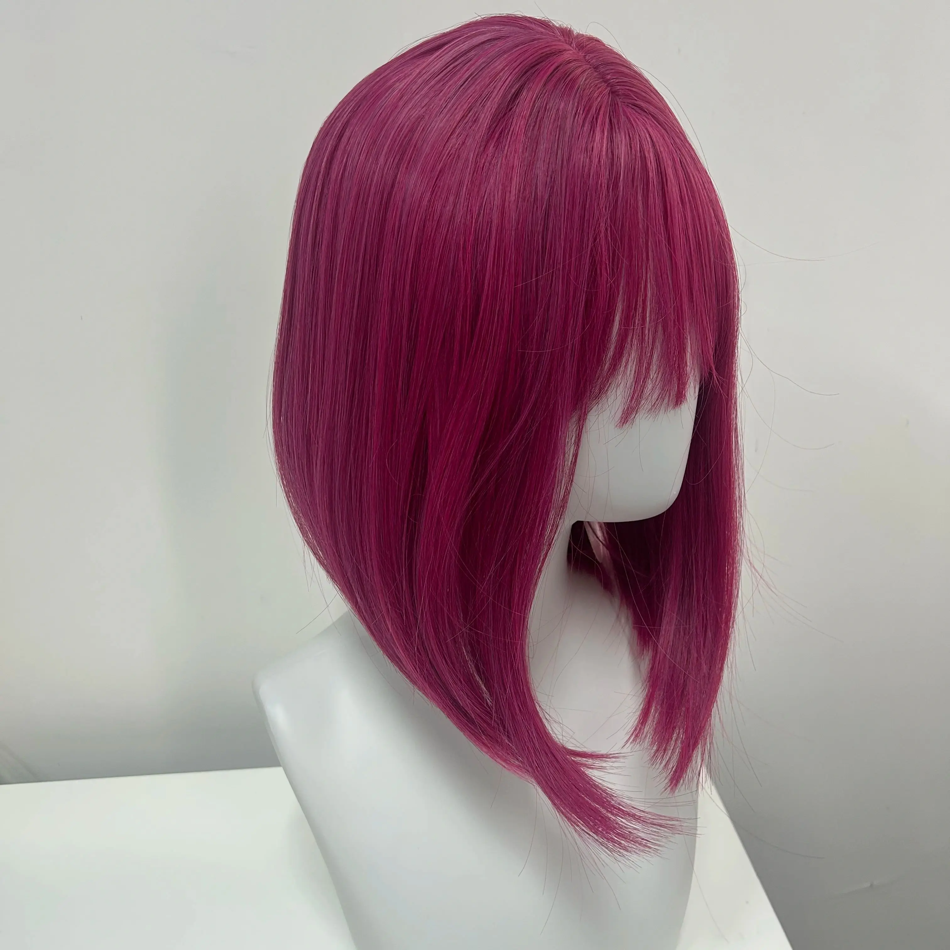 Hot Pink Wig with Bangs 12inch Short Hair Wig for Women Heat-resistant Fibers E-girls Headband Synthetic Wigs for Party Cosplay
