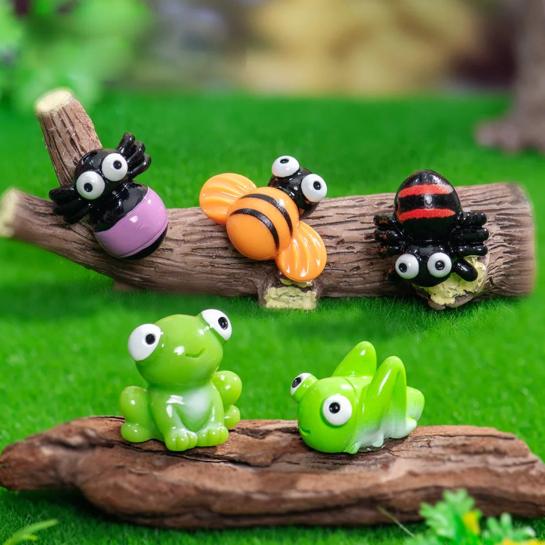 6pc Funny Butterfly Frog Caterpillar Bee Insect Resin Craft Miniature Figure Tiny for Bonsai Microlandscape Fairy Garden Decor