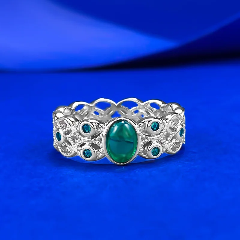 

Серебро S925 4*6, кружевное кольцо с зеленым заостренным кристаллом и яйцом, летнее маленькое, свежее, простое и атмосферное.