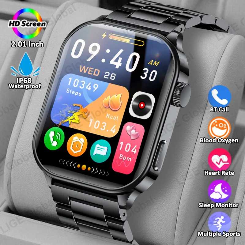 

LIGE 2.01" Smartwatch BT Call Smart Watch Sport Fitness IP68 Waterproof Activity Tracker Heart Rate Blood Oxygen Sleep Monitor