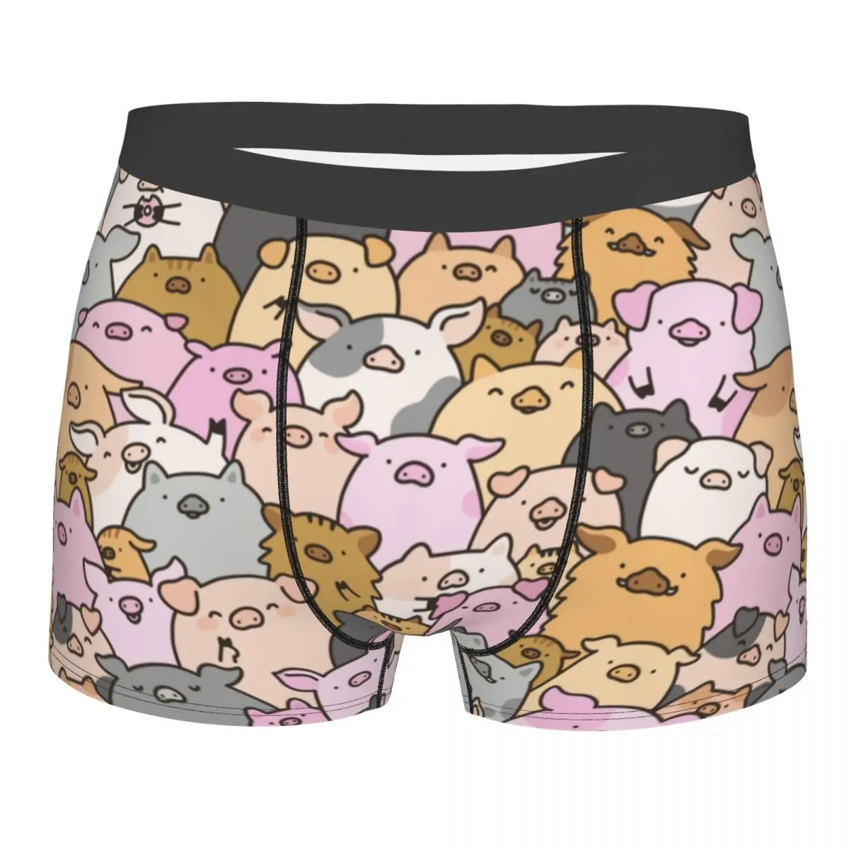 Custom Cute Colourful Pigs Piglets Pattern Underwear Male Print Animal Piggy Lover Boxer Briefs Shorts Panties Soft Underpants