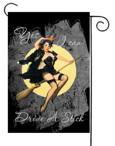 Sexy Witch Can Drive A Stick Garden Flag ~   Double Sided  * Top Quality