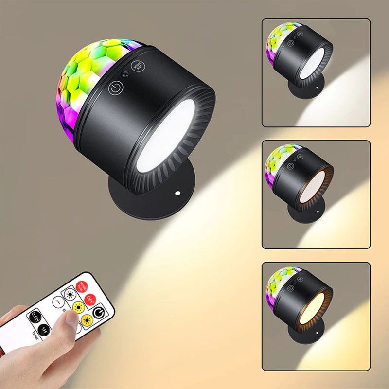 

LED Wall Light Small Magic Ball Magnetic Double Head USB Rechargeable Tri-color Light Night Light For Bedroom Stairwell Bar Lamp