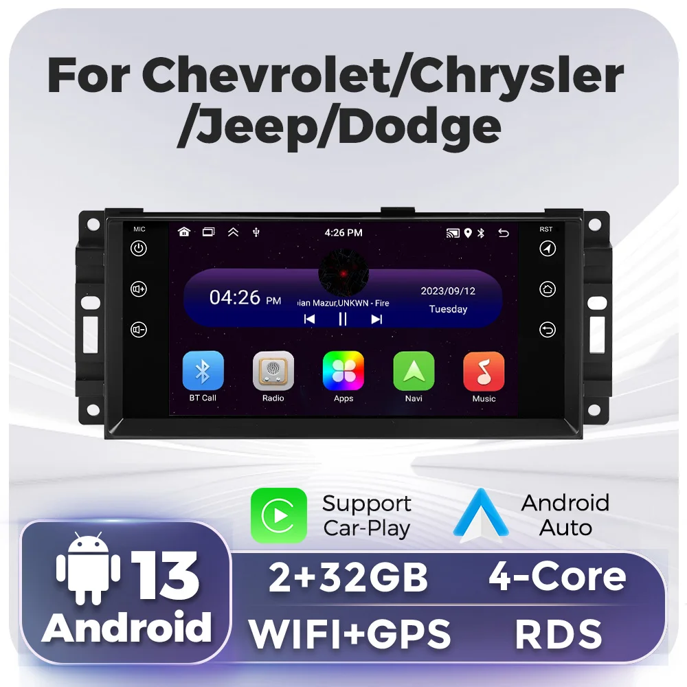 

Android 13 Carplay Car Multimedai Radio Stereo GPS RDS For Jeep Grand Cherokee Commander Wrangler Dodge Patriot Chrysler Journey