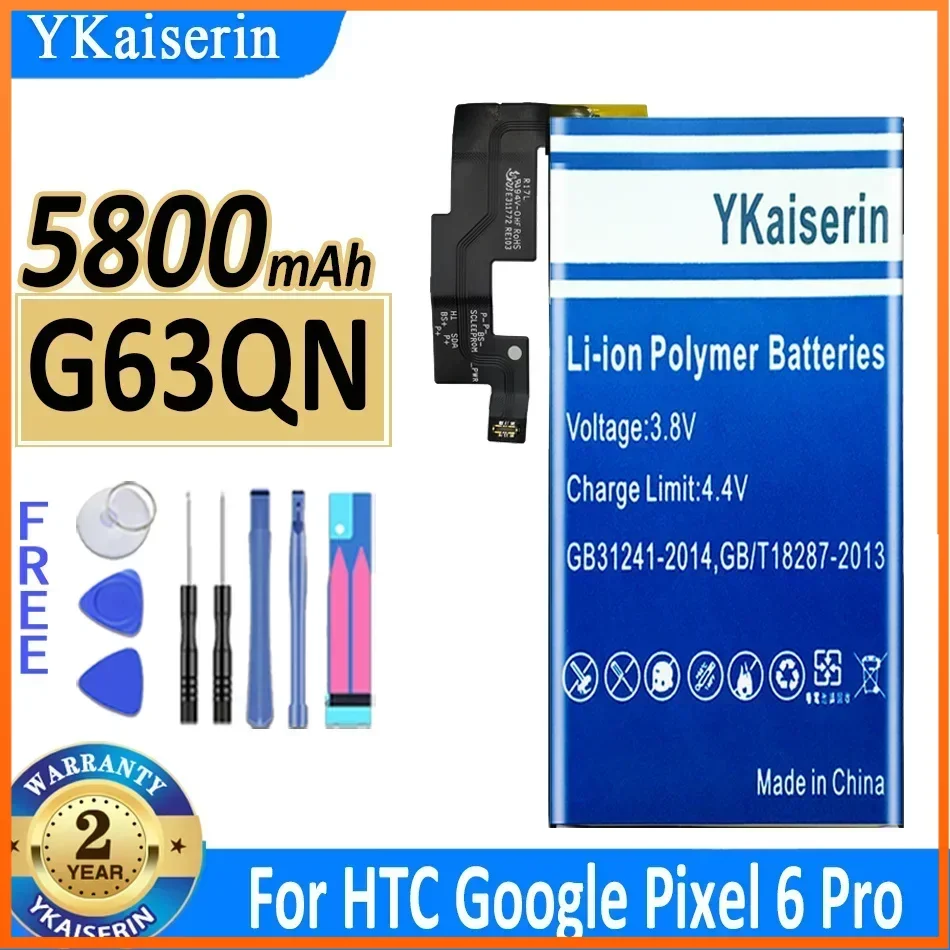 

Аккумулятор ykaisсеребрин 5200 мАч/5800 мач G63QN GMSB3 для HTC Google Pixel 6 Pro Pixel6 Pro 6Pro Pixel6 Bateria