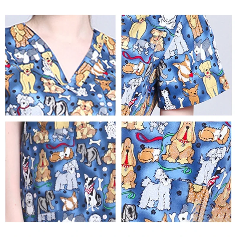 Uniformes de travail hospitaliers avec impression, vêtements de propor, chemisier médical à col en V, clinique dentaire, infirmière médicale, manches courtes