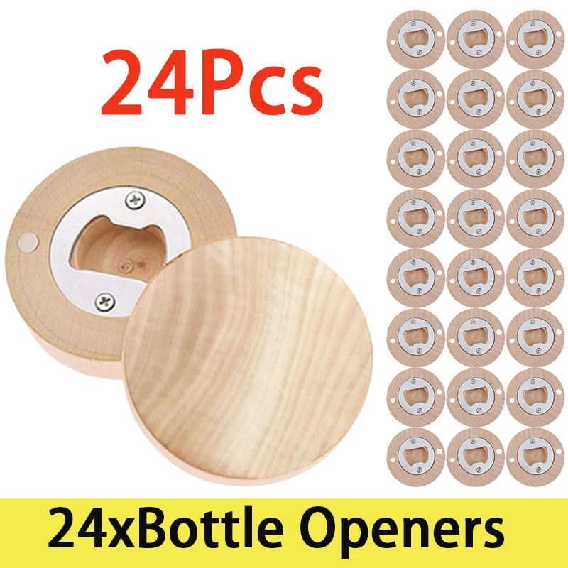 24Pcs Wooden Magnetic Refrigerator Magnet Simple Bottle Opener Personalized Message Magnetic Sticker Home Decor Multifunction