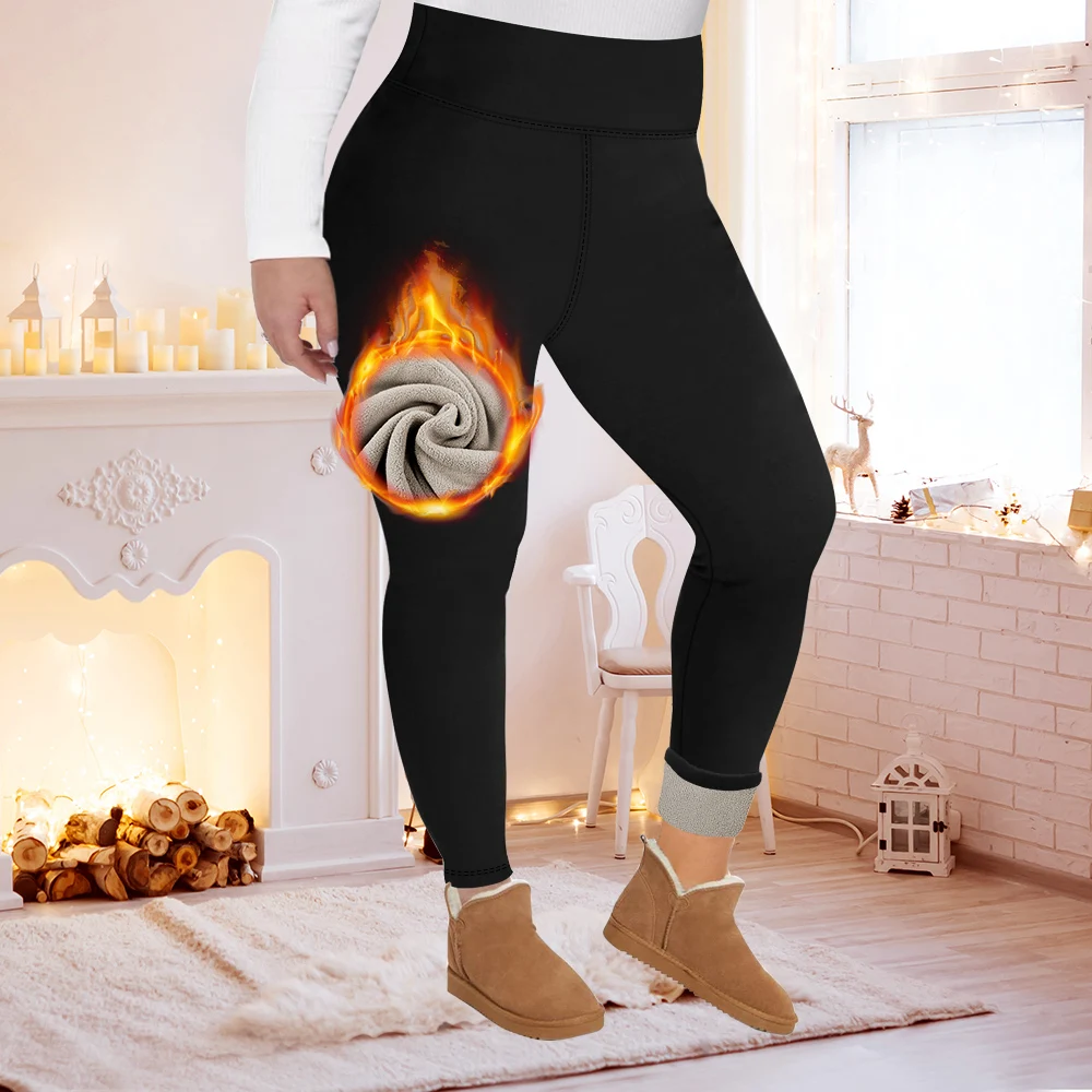 Leggings de lã grossa para mulheres, cintura alta, super quente, plus size, inverno