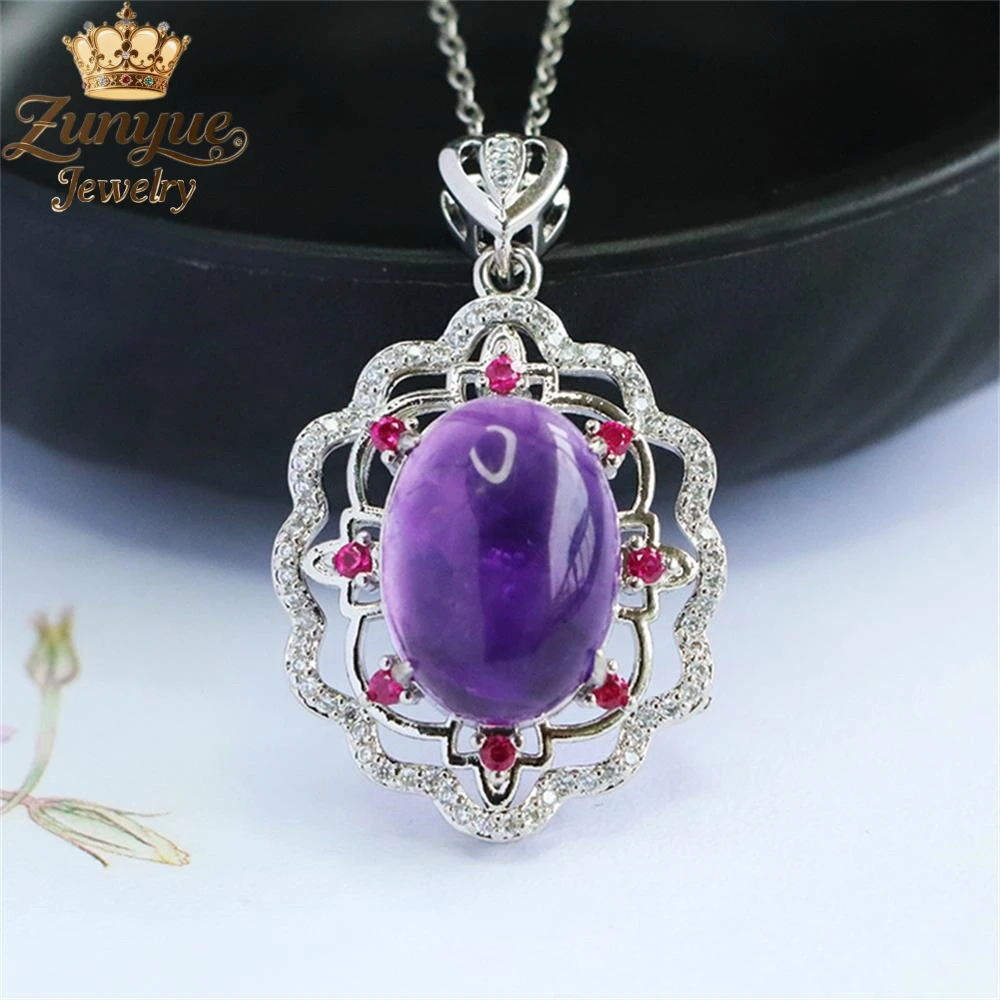 

Natural Amethyst Colored Gemstone With Hollowed-Out Petal Pendant Luxury Quality Fashion Jewelry Exquisite Elegant Popular Gift