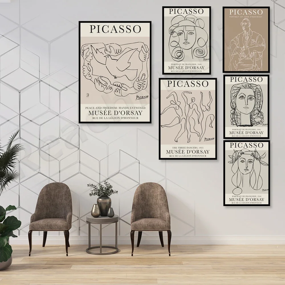 Picasso portrait prints by Igor Stravinsky, Pablo Picasso and Peace Dove, Three Dancers Art Print, Vintage poster for exhibition