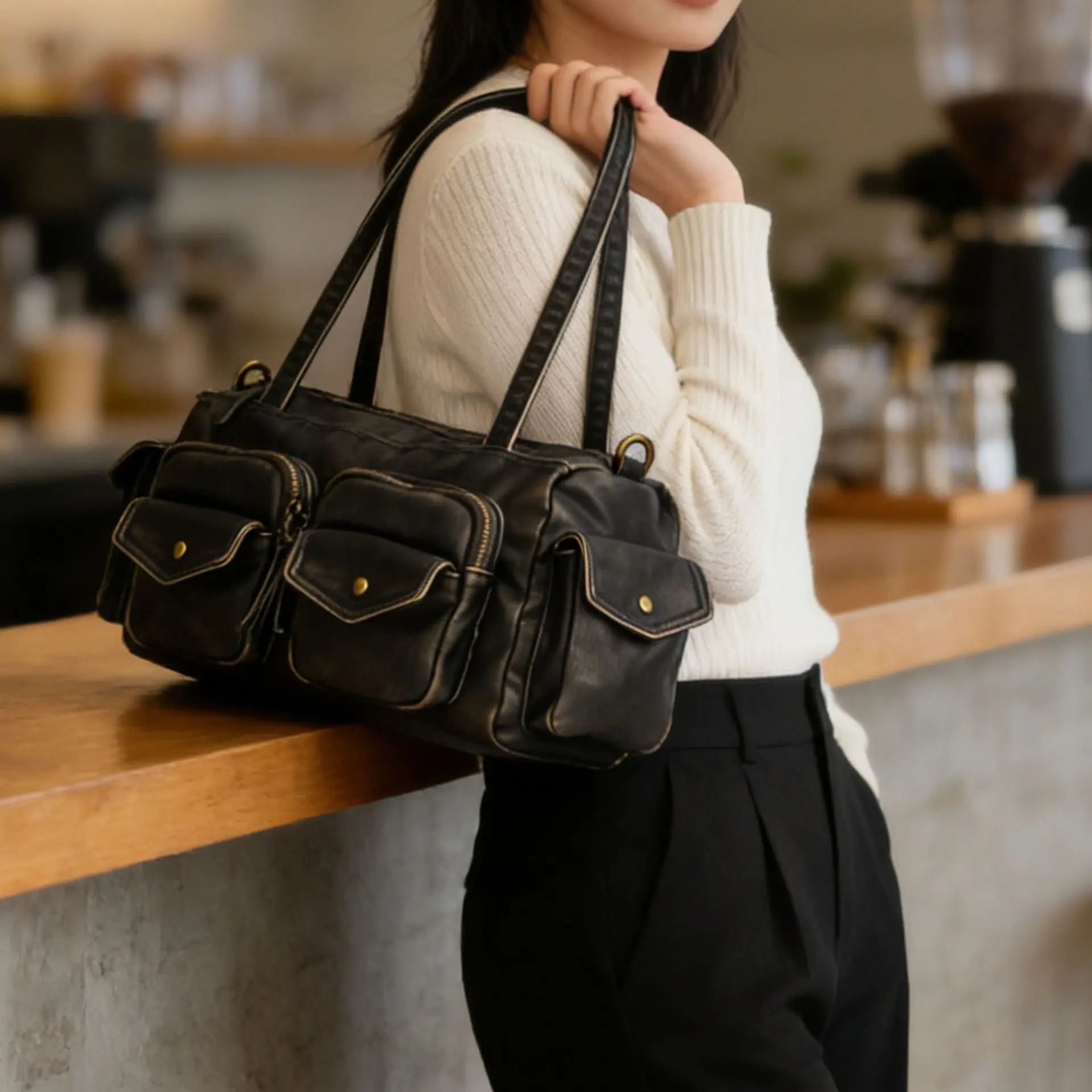 Venn Angel Women Handbags Fashion Satchel Top-handle Handbag PU Shoulder Bag Dumpling Pack Multi-pockets Commuter Bag