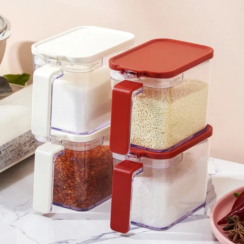 

Controlled Volume Seasoning Box Moisture-proof Sealed Flap with Spoon Household Kitchen Seasoning Bottle Seasoning Storage Box
