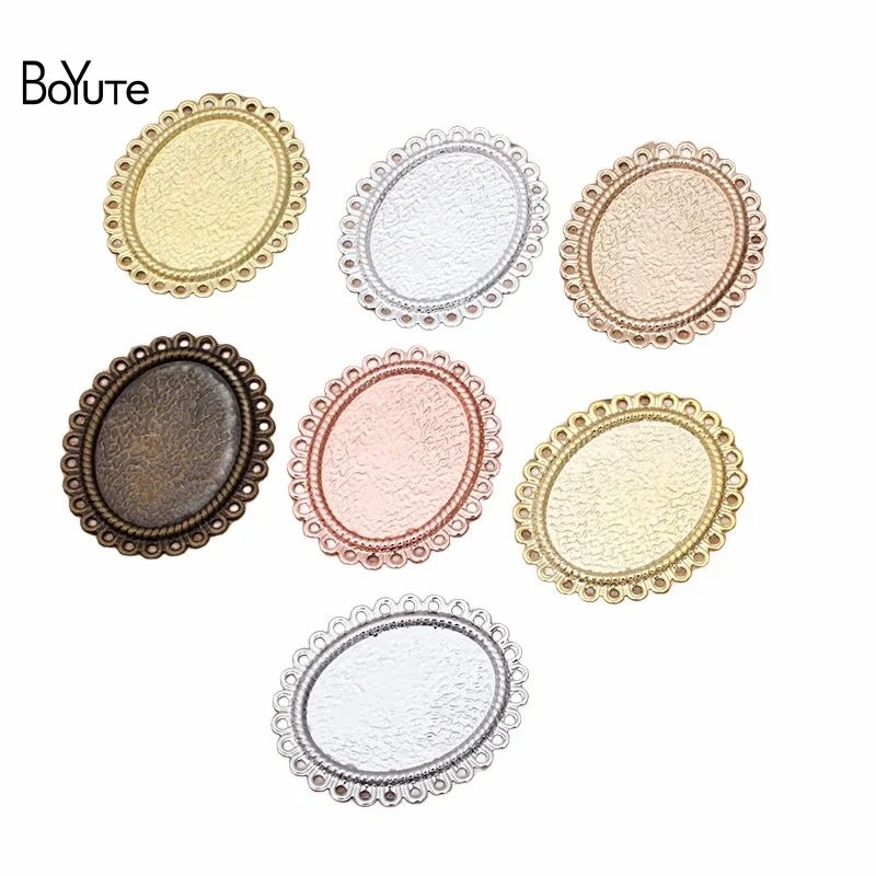 

BoYuTe (50 Pieces/Lot) 18*25MM Oval Cabochon Base Metal Brass Stamping Blank Tray DIY Retro Handmade Materials