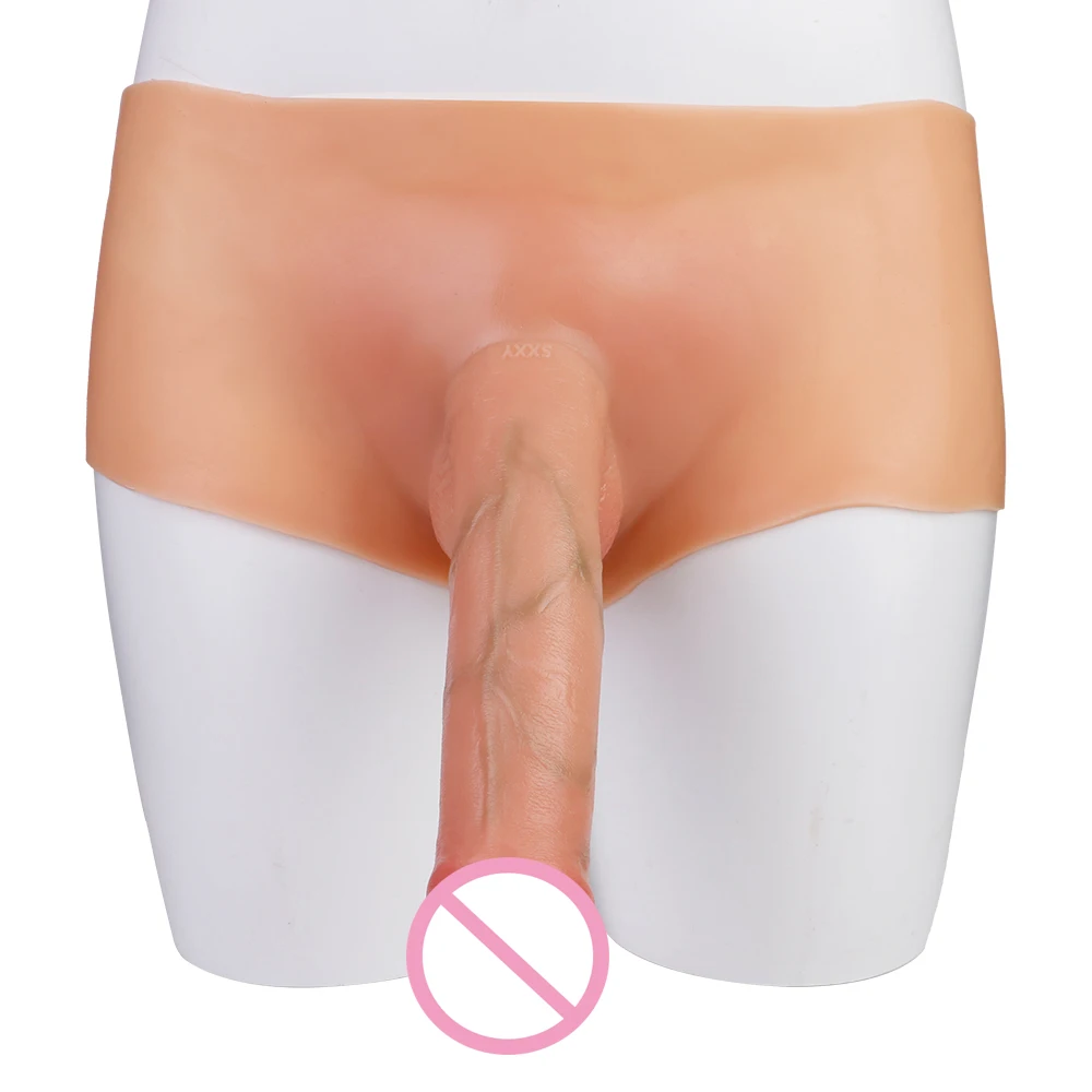 FAAK Wearable Fake Penis Silicone Pants With Realistic Foreskin Dildo Strecthable Female Masturbator Sex Toys For women