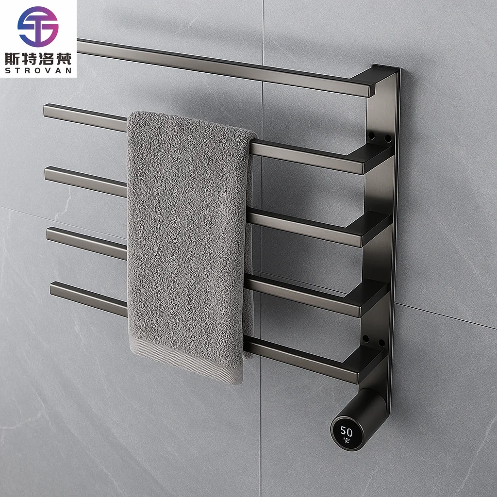 Wall Mounted Black Digital Display 304 Stainless Steel Electric Towel Warmer for Hotels Bathrooms Featuring Heater Technology