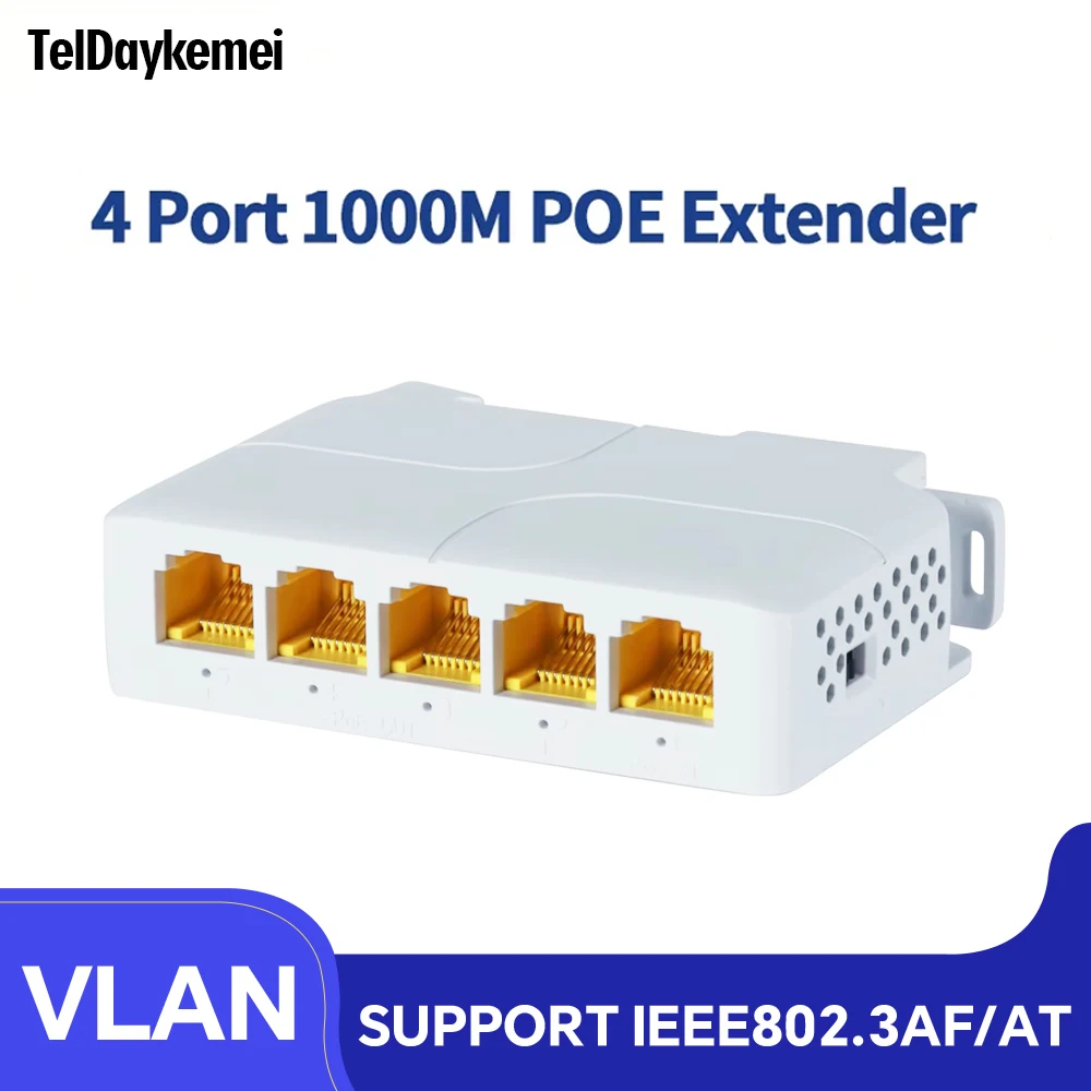 100/1000M POE Extender 4 Port Gigabit Network Switch Repeater IEEE802.3af/at Plug&Play for PoE Switch NVR IP Camera AP