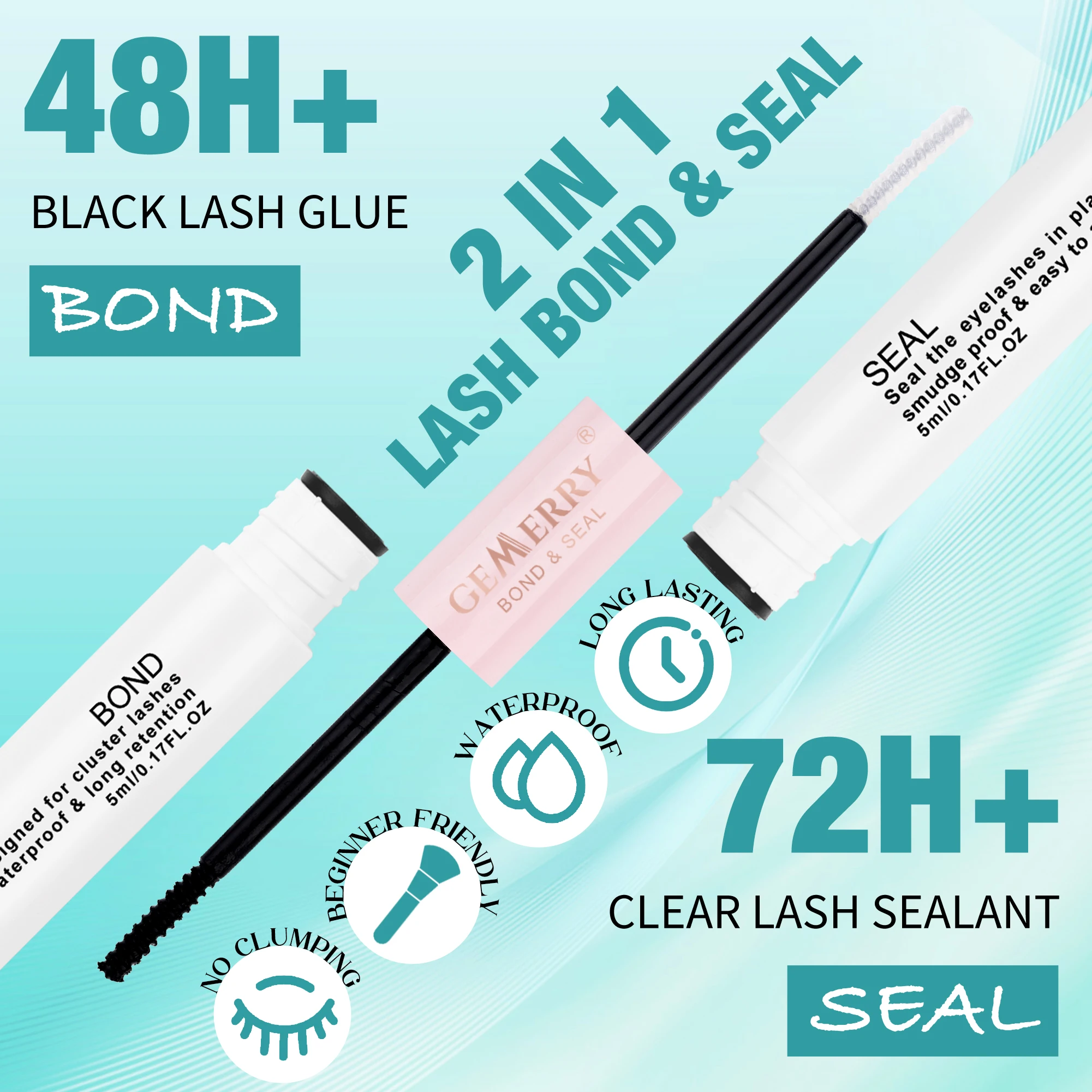 Gemerry 30P/40P/50P Kit di estensione ciglia fai da te 280 pezzi ciglia a grappolo con 2 in1 Lash Bond & Seal e Lash Glue Remover pinzette per ciglia