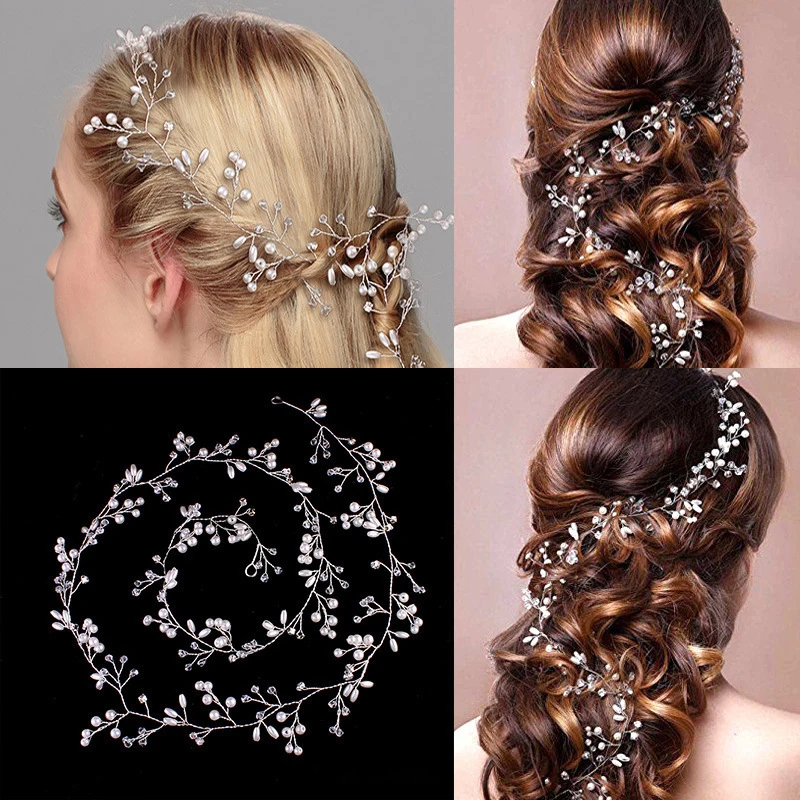 

Crystal Pearl Bridal Tiaras Hairbands Bridesmaid Diamante Hair Vine Accessories Wedding Jewelry Headwear