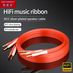 Red/Blue Hifi Speaker Cable OCC Silver Plated Music Ribbon Audio Connection Cable Gold Plated Hifi Banana Plug Cable