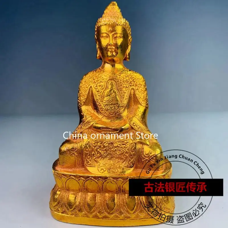 Folk Collection Pure Copper Gilt Bronze Statue of Buddha Sakyamuni Amitabha Buddha Statue Home Offering Ornament Bronze Buddha S