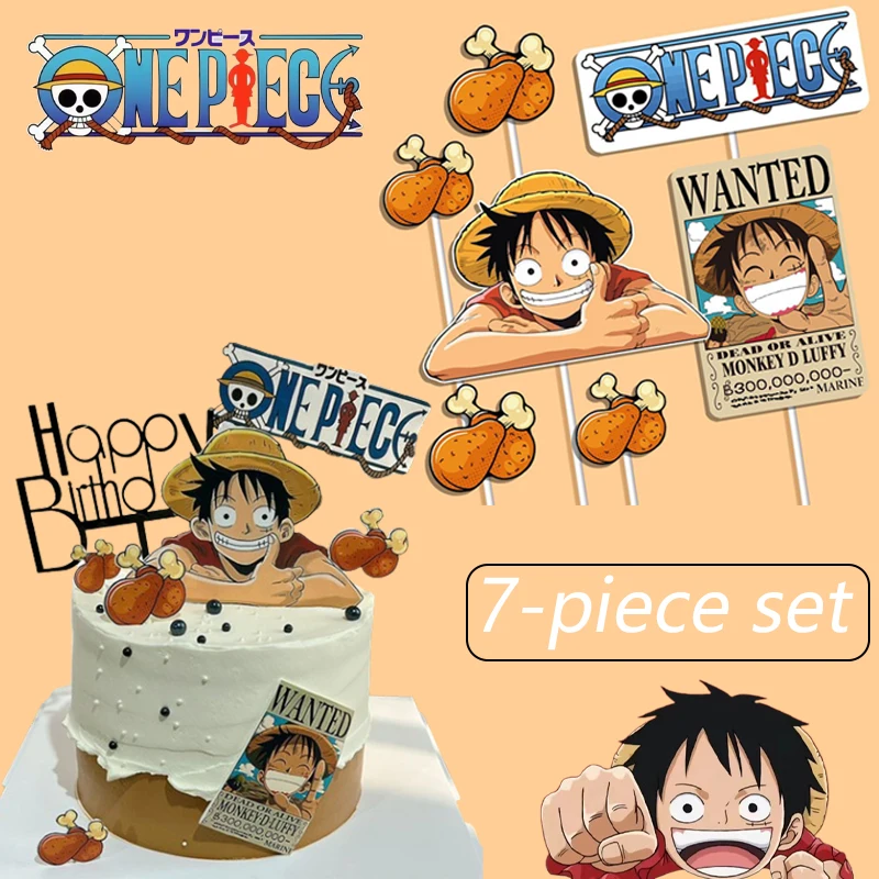 One Piece Ruffy Kuchen Dekorieren Cartoon Anime Junge Alles Gute zum Geburtstag Kuchen Flagge Kinder Party Supplies Dessert Zubehör Werkzeug Geschenk