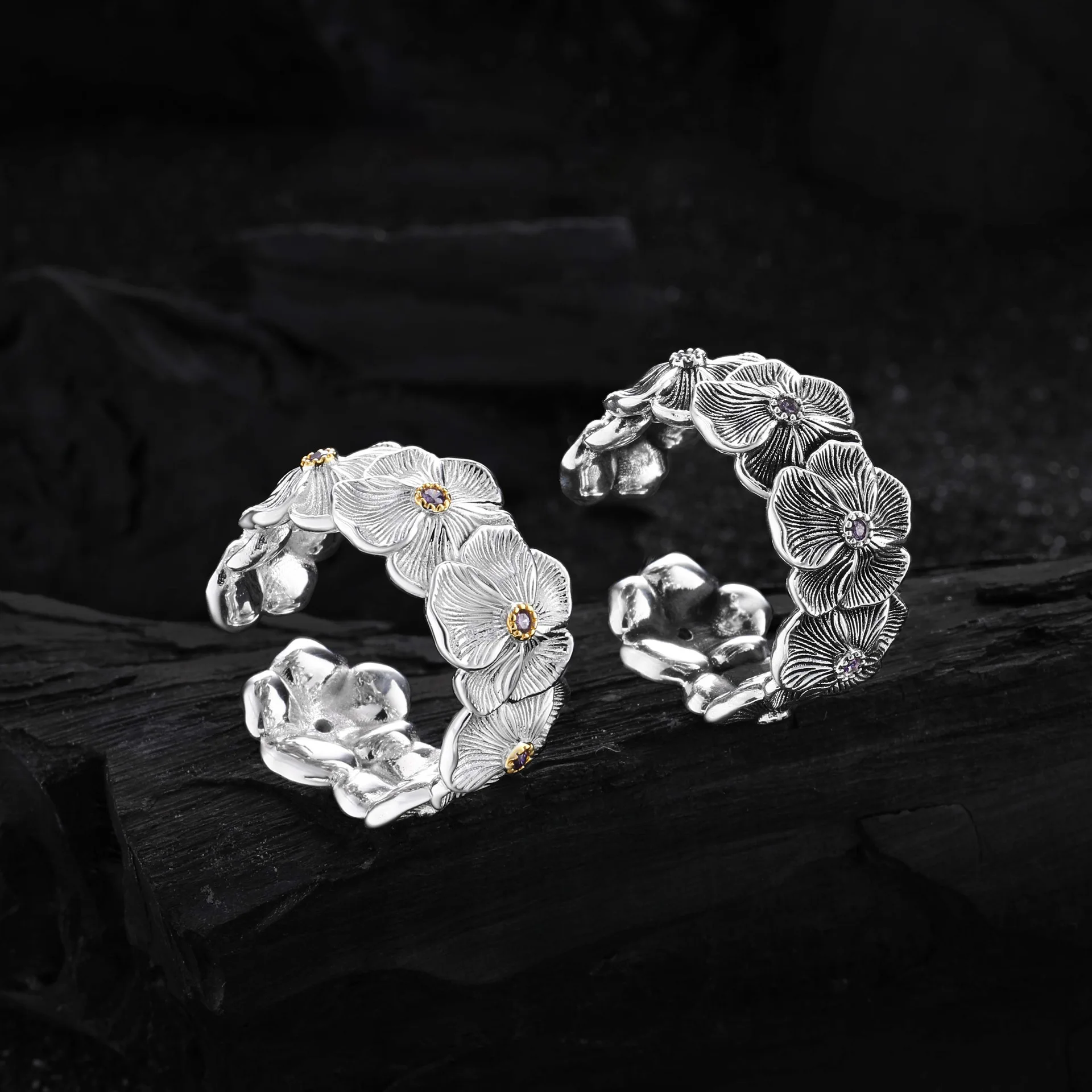 

VENTFILLE 925 Sterling Silver Gardenia Flower Ring for Women Vintager Wide Design Originality Versatile Jewelry Gift Dropship