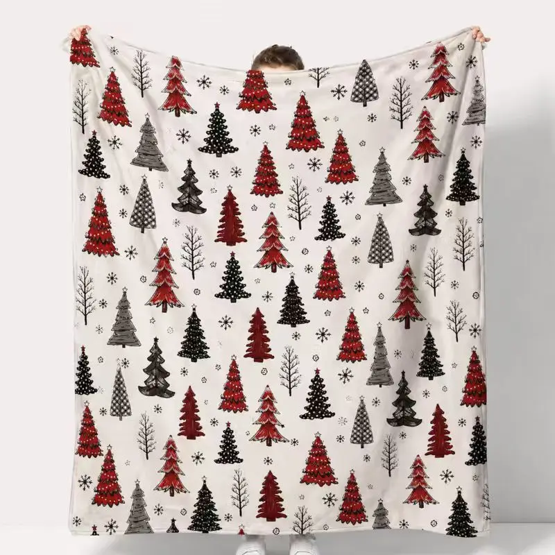 VIKAMA Merry Christmas Throw Blanket with a Red Vintage Truck Carrying a Tree on Buffalo Plaid Warm Bed Blanket Family Gift