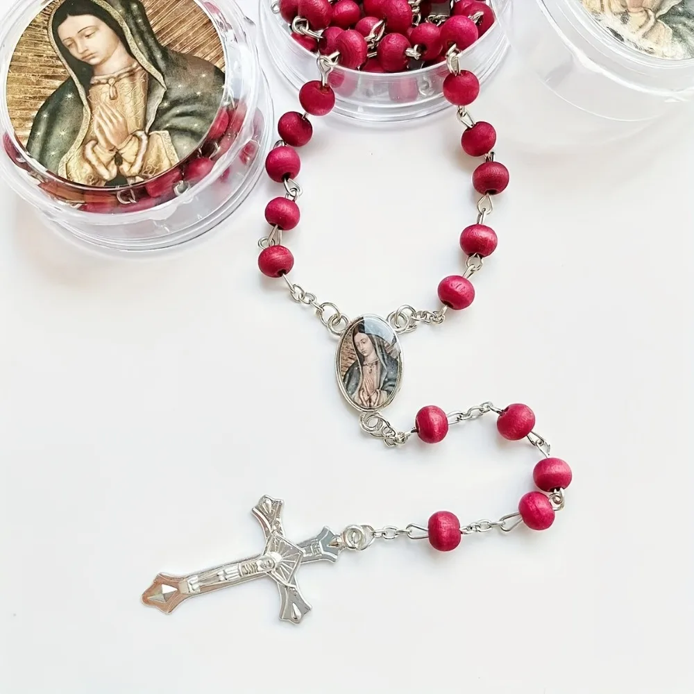 6/12/20/20/40Sets Red Maria Cross Rosary Necklace w/Box - Bday Com Bapt Wedding Unisex Gift, Mother's Day Gift/Wedding Favors - view 3