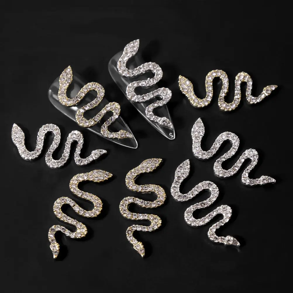 4 قطع من زينة الأظافر على شكل ثعبان، حجر الراين لتزيين الأظافر، إكسسوارات مانيكير أنيقة من السبائك، زينة صغيرة للأظافر للنساء