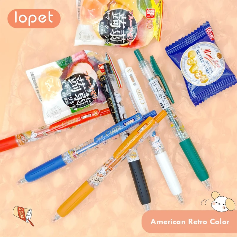 6pcs Lopet Gel Pens American Retro Color Press Type Rollerball Pens Fast Dry boligrafos kawaii Writing Stationery School Office