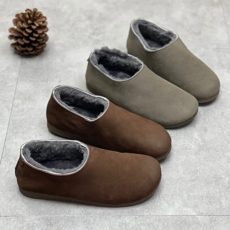 Womens Snow Boots Sheep Fur Genuine Leather Short Boots Non-slip Winter Warm Fashion Designer Flats Shoes