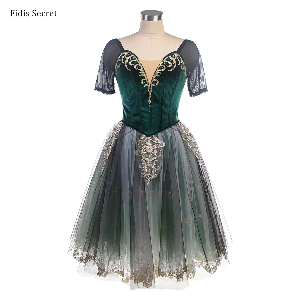 Women Green Romantic Ballet Long Tutu Costumes,Ballerina Dance Performance Professional Stage Wear,Girls Party/Chorus Dress