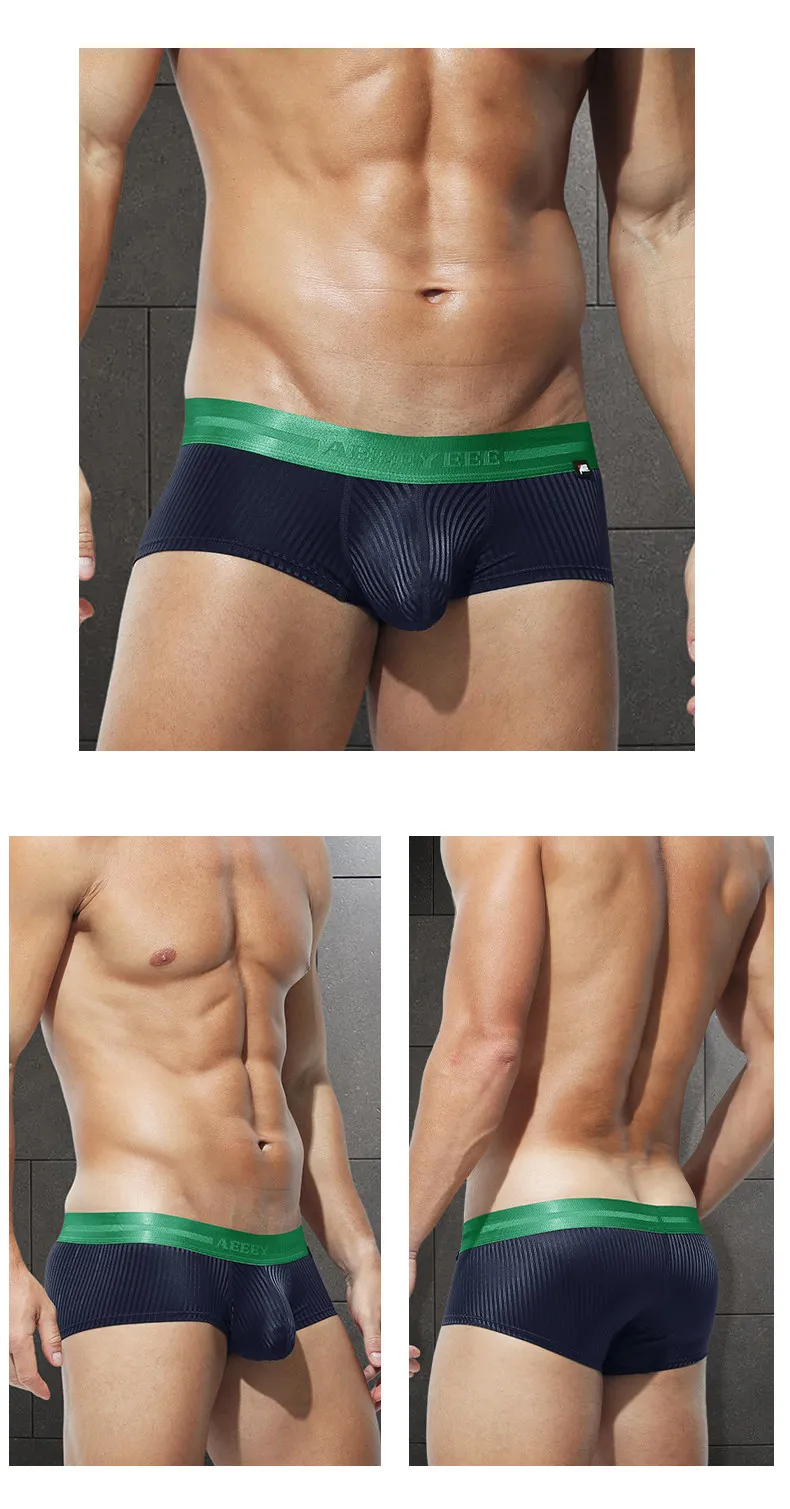 Calzoncillos de cintura baja para hombre, bóxers transpirables de seda helada, suaves y sexys, calzoncillos lisos con rayas brillantes para deportes.