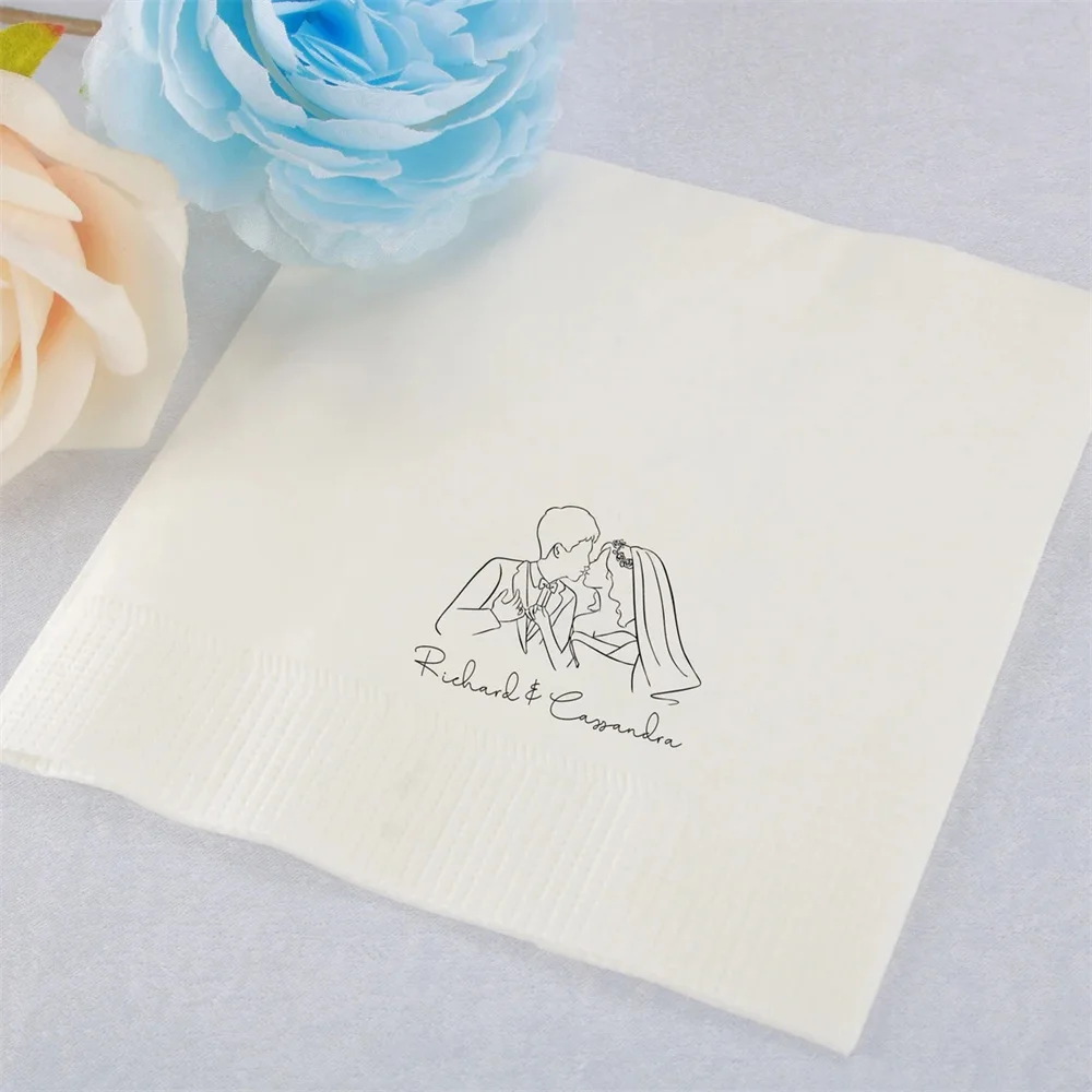 50PCS Personalized Wedding Napkins，Custom Cocktail Napkins，Party Napkins，Customize Names & Date or any other message