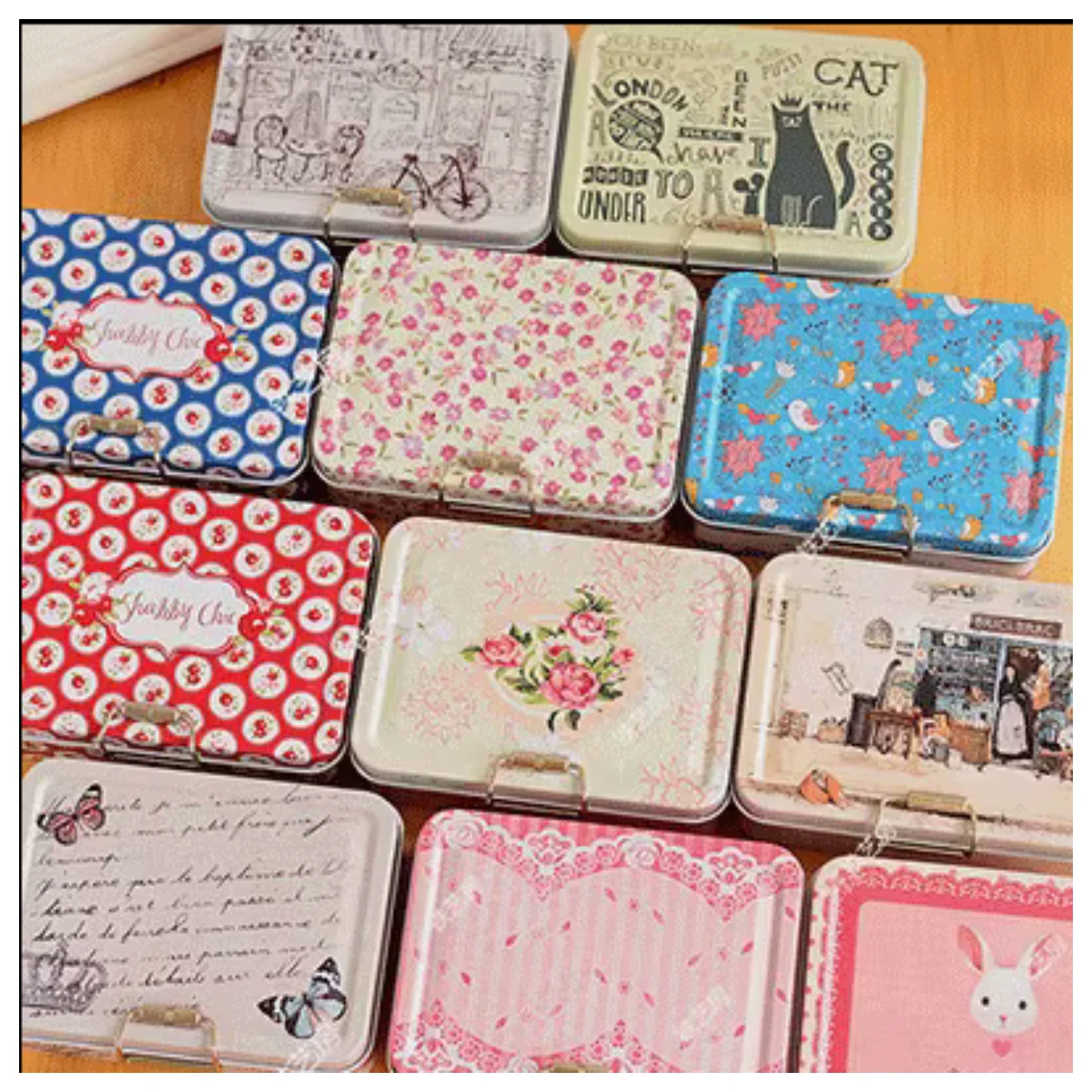 Vintage Flower Print Double Layer Metal Storage Box Collectables Tin Boxes Jewelry Small Accessories Packaging Candy Gift Box